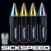4 BLACK/NEO CHROME SPIKED ALUMINUM EXTENDED 60MM LOCKING LUG NUTS 12X1.5 L02