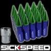 20 BLUE/GREEN SPIKED ALUMINUM EXTENDED 60MM LOCKING LUG NUTS WHEELS 12X1.5 L07