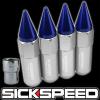 4 POLISHED/BLUE SPIKED ALUMINUM EXTENDED 60MM LOCKING LUG NUTS WHEEL 12X1.5 L01