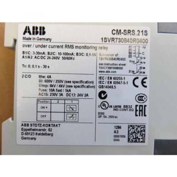 NEW ABB CM-SRS.21S 1SVR730840R0400 Over/Under Current Rms Monitoring Relay NIB #5 image