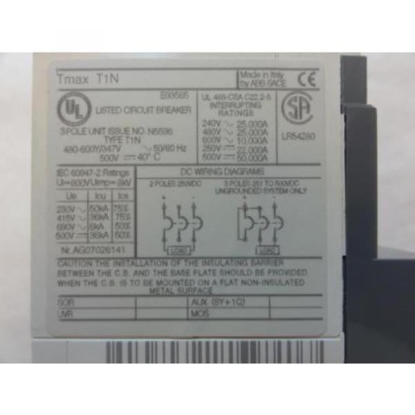169596 New-No Box, ABB T1N040TL Circuit Breaker, 40A, 3-Pole, 600Y/347VAC/500VDC #5 image