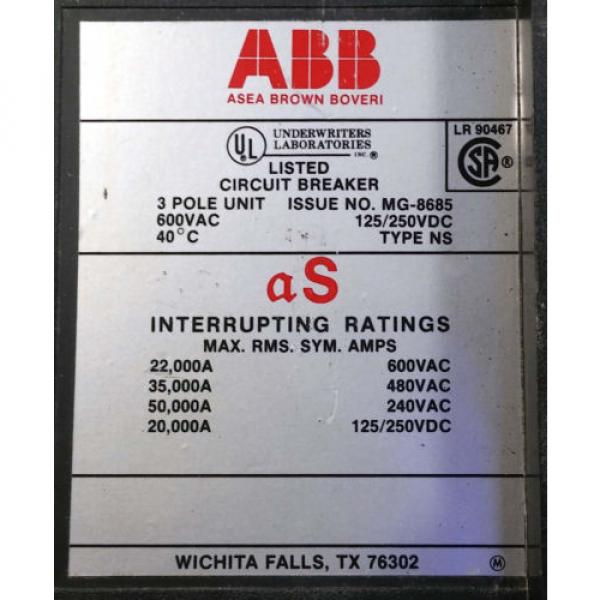 1 USED ABB MG-8685 CIRCUIT BREAKER 900A TN1120 3-POLE #2 image