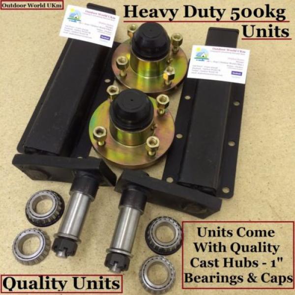 Quality 500 KG Trailer Suspension Units Standard Stub Axle Hubs Bearings &amp; Caps #1 image