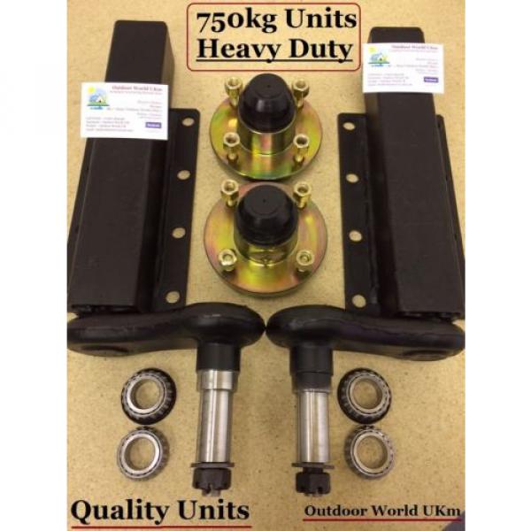 Quality 750 KG Trailer Suspension Units Standard Stub Axle Hubs Bearings &amp; Caps #1 image