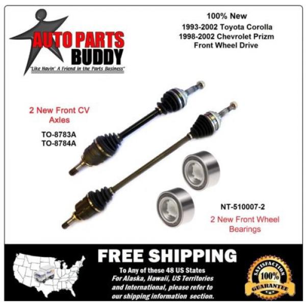 2 New Front Axles 2 New Front Wheel Bearing Units FWD Corolla Prizm 2Yr Warranty #1 image