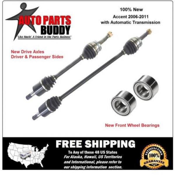 2 New Front Axles 2 New Front Wheel Bearing Units Accent 2006-2011  2Yr Warranty #1 image