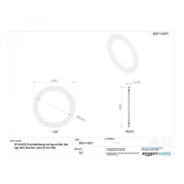 SKF AXK 85110 Thrust Needle Bearing, Axial Cage and Roller, Steel Cage, Metric, #2 image