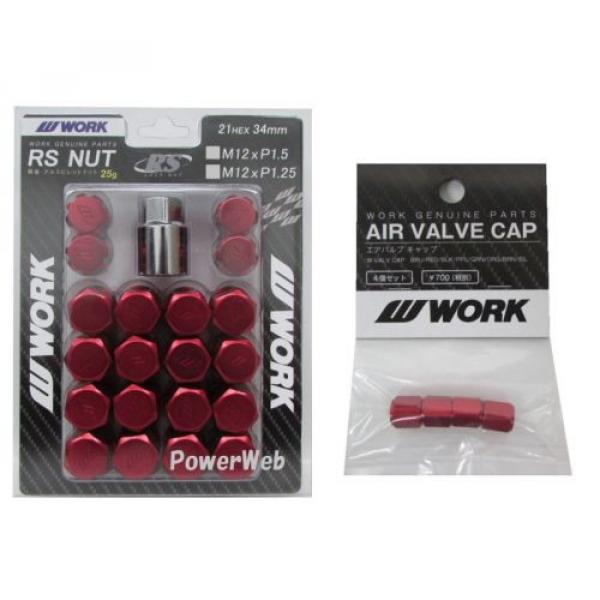 WORK Lug Lock nuts set for 5H 12x1.5 and 4pcs Air Valve caps Red Value set #1 image