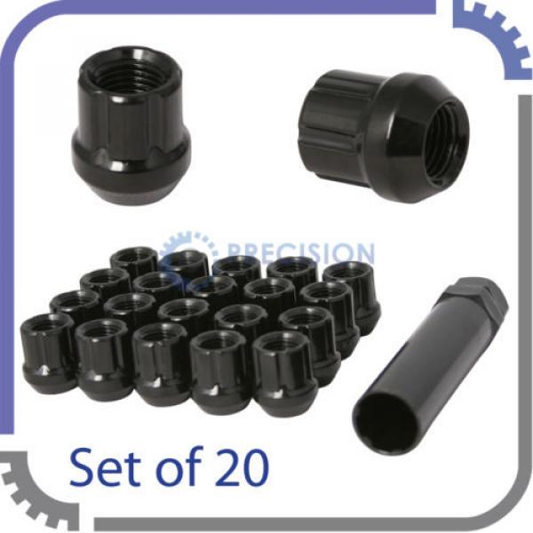 20pc 12x1.25 Spline Lug Nuts w/ Locking Key | Cone Seat | Short Open End | Black #1 image