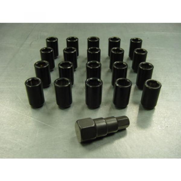 12x1.5 Steel Lug Nuts 20 Piece Set Lock Key Black Tuner Lugs Conical Open End 2K #1 image