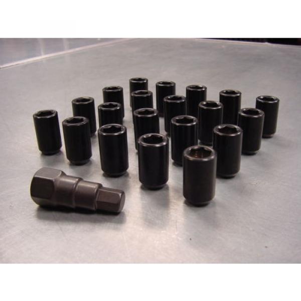 12x1.5 Steel Lug Nuts 20 Piece Set Lock Key Black Tuner Lugs Conical Open End 2K #2 image