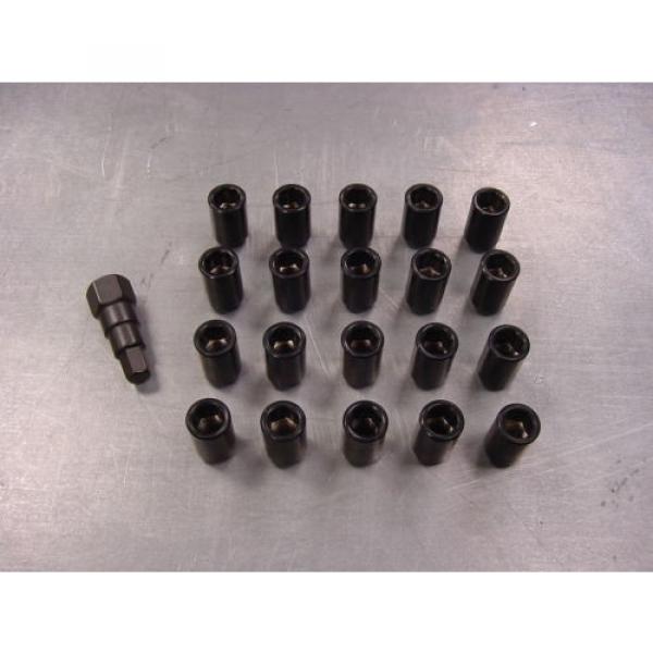 12x1.5 Steel Lug Nuts 20 Piece Set Lock Key Black Tuner Lugs Conical Open End 2K #3 image