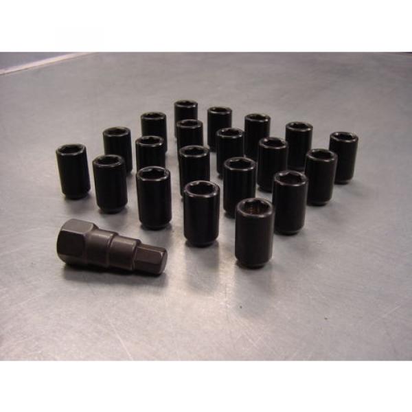 12x1.5 Steel Lug Nuts 20 Piece Set Lock Key Black Tuner Lugs Conical Open End 2K #4 image