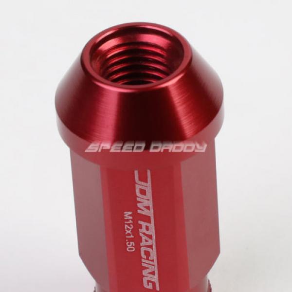20X RACING RIM 50MM OPEN END ANODIZED WHEEL LUG NUT+ADAPTER KEY RED #4 image