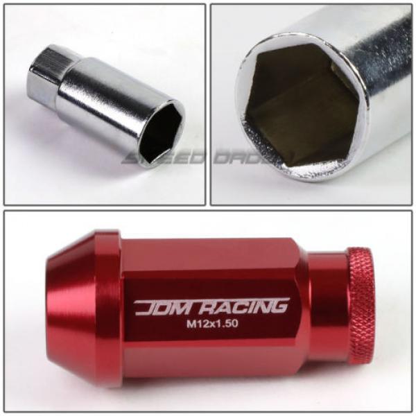 20X RACING RIM 50MM OPEN END ANODIZED WHEEL LUG NUT+ADAPTER KEY RED #5 image
