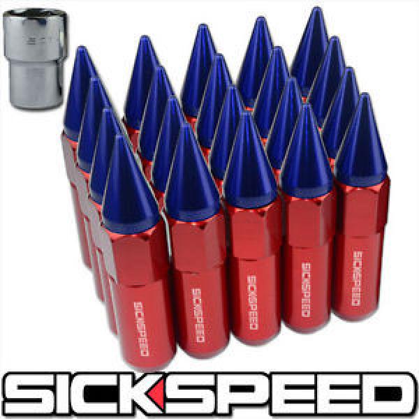 SICKSPEED 20 PC RED/BLUE SPIKED EXTENDED 60MM LOCKING LUG NUTS WHEEL 14X1.5 L19 #1 image