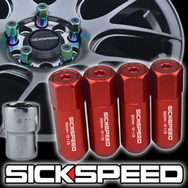 SICKSPEED 4 PC RED CAPPED 60MM EXTENDED TUNER LOCKING LUG NUTS 1/2x20 L25 #1 image