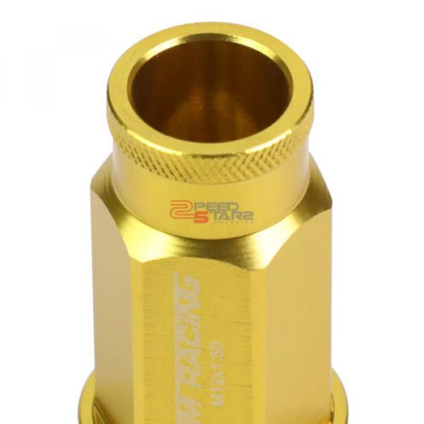GOLD 50MM M12 X 1.5 ALUMINUM WHEEL RIM LOCK ACORN TUNER LUG NUT+ADAPTER KEY #3 image