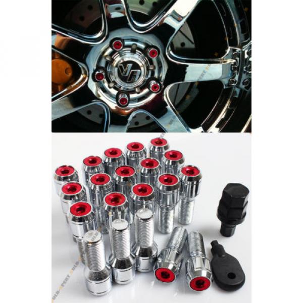 20 Pcs M14 X 1.5 Chrome Wheel Lug Nut Bolts W/ Red Lock Caps+Key+Socket For VW #1 image