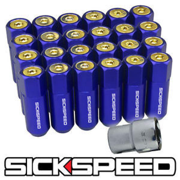 SICKSPEED 24 PC BLUE/24K GOLD CAPPED EXTENDED 60MM LOCKING LUG NUTS 1/2x20 L23 #1 image