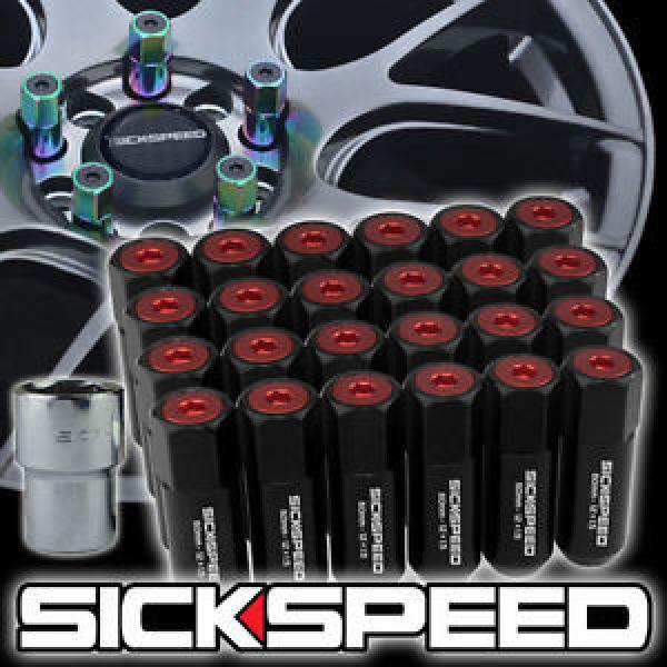 24 BLACK/RED CAPPED ALUMINUM EXTENDED 60MM LOCKING LUG NUTS WHEELS 12X1.5 L18 #1 image