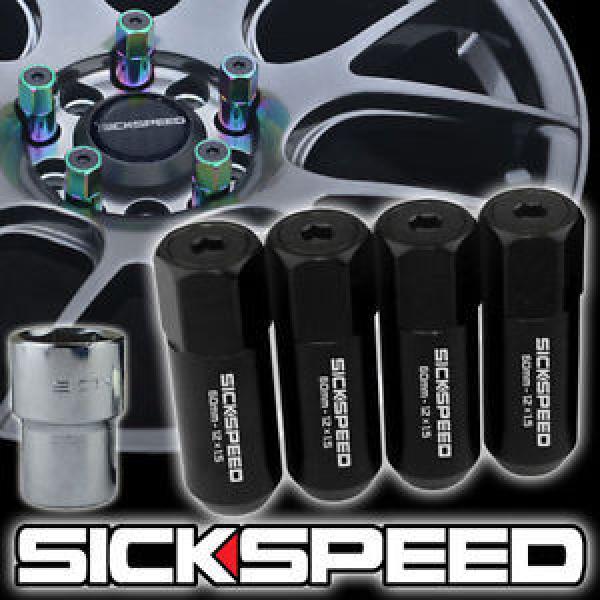 4 BLACK CAPPED ALUMINUM EXTENDED TUNER 60MM LOCKING LUG NUTS WHEELS 12X1.5 L02 #1 image