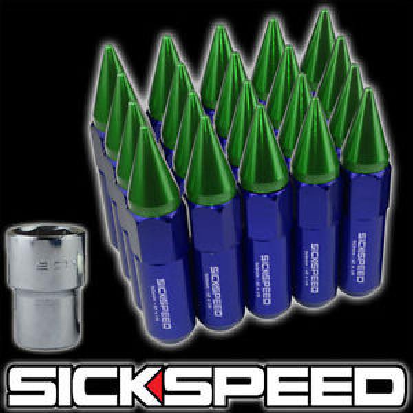 20 BLUE/GREEN SPIKED ALUMINUM EXTENDED 60MM LOCKING LUG NUTS WHEELS 12X1.5 L17 #1 image